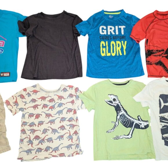 Huge Lot 10 Boys Short Sleeve Plaid Button Shirt Tees Sport Tops Cargo Short 7/8 - Picture 3 of 4